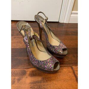 Jimmy Choo Rainbow Glitter Sequin Platform Stiletto Heels, Size 9.5 / 39.5